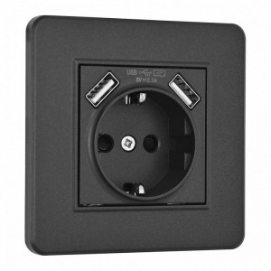 Розетка с заземлением и со шторкой и 2хUSB Arte Milano SET16-1 SET16-1-47-1 black Розетка с заземлением и со шторкой и 2хUSB Arte Milano SET16-1 SET16-1-47-1 black