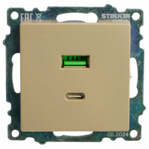 Розетка 2хUSB type A и C без рамки Stekker Катрин 50053 Розетка 2хUSB type A и C без рамки Stekker Катрин 50053