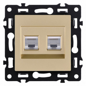 Розетка двойная Ethernet RJ-45 и со шторками, без рамки Kollinger Asthetik AS-018GD Розетка двойная Ethernet RJ-45 и со шторками, без рамки Kollinger Asthetik AS-018GD