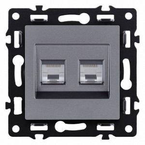 Розетка двойная Ethernet RJ-45 и со шторками, без рамки Kollinger Asthetik AS-018GY Розетка двойная Ethernet RJ-45 и со шторками, без рамки Kollinger Asthetik AS-018GY