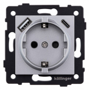 Розетка с заземлением и со шторкой и 2хUSB type A и C, без рамки Kollinger REA-004GY Розетка с заземлением и со шторкой и 2хUSB type A и C, без рамки Kollinger REA-004GY
