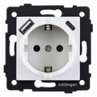 Розетка с заземлением и со шторкой и 2хUSB type A и C, без рамки Kollinger  REA-004WH
