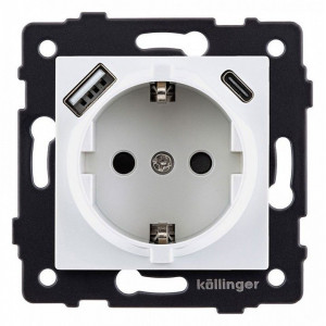 Розетка с заземлением и со шторкой и 2хUSB type A и C, без рамки Kollinger REA-004WH Розетка с заземлением и со шторкой и 2хUSB type A и C, без рамки Kollinger REA-004WH