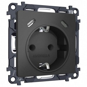 Розетка с заземлением и 2хUSB type C, без рамки Ambrella Volt ALFA MA910510 Розетка с заземлением и 2хUSB type C, без рамки Ambrella Volt ALFA MA910510
