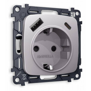 Розетка с заземлением и 2хUSB type A и C, без рамки Ambrella Volt Quant MO510010 Розетка с заземлением и 2хUSB type A и C, без рамки Ambrella Volt Quant MO510010