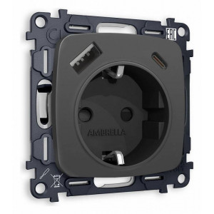 Розетка с заземлением и 2хUSB type A и C, без рамки Ambrella Volt Quant MO910010 Розетка с заземлением и 2хUSB type A и C, без рамки Ambrella Volt Quant MO910010