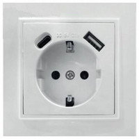 Розетка с заземлением и 2хUSB type A и C, без рамки Stekker Эрна 50076