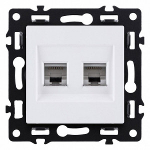 Розетка двойная Ethernet RJ-45 и со шторками, без рамки Kollinger Asthetik AS-018WH Розетка двойная Ethernet RJ-45 и со шторками, без рамки Kollinger Asthetik AS-018WH
