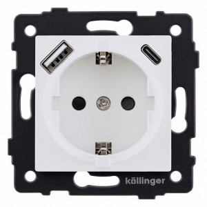 Розетка с заземлением и со шторкой и 2хUSB type A и C, без рамки Kollinger REA-004WM Розетка с заземлением и со шторкой и 2хUSB type A и C, без рамки Kollinger REA-004WM