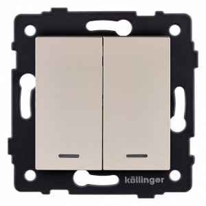 Выключатель проходной двухклавишный с подсветкой без рамки Kollinger REA-S-010GD Выключатель проходной двухклавишный с подсветкой без рамки Kollinger REA-S-010GD