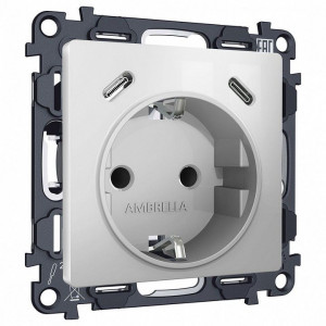 Розетка с заземлением и 2хUSB type C, без рамки Ambrella Volt ALFA MA410510 Розетка с заземлением и 2хUSB type C, без рамки Ambrella Volt ALFA MA410510