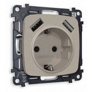 Розетка с заземлением и 2хUSB type A, без рамки Ambrella Volt Quant MO369010 Розетка с заземлением и 2хUSB type A, без рамки Ambrella Volt Quant MO369010