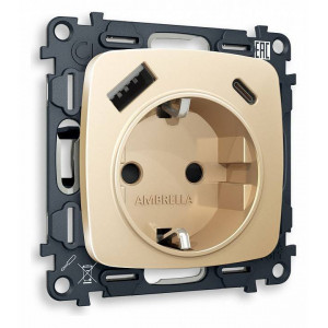Розетка с заземлением и 2хUSB type A и C, без рамки Ambrella Volt Quant MO610010 Розетка с заземлением и 2хUSB type A и C, без рамки Ambrella Volt Quant MO610010