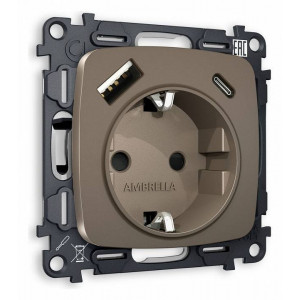 Розетка с заземлением и 2хUSB type A и C, без рамки Ambrella Volt Quant MO640010 Розетка с заземлением и 2хUSB type A и C, без рамки Ambrella Volt Quant MO640010