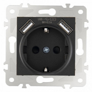 Розетка с заземлением и со шторкой и 2хUSB, без рамки Arte Milano am-203 203.47-1.black Розетка с заземлением и со шторкой и 2хUSB, без рамки Arte Milano am-203 203.47-1.black