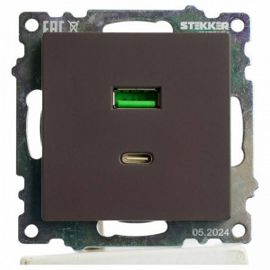 Розетка 2хUSB type A и C без рамки Stekker Катрин 50057