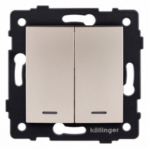 Выключатель двухклавишный с подсветкой без рамки Kollinger REA-R-008GD Выключатель двухклавишный с подсветкой без рамки Kollinger REA-R-008GD