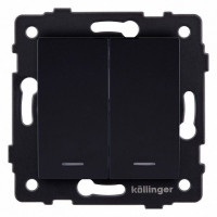 Выключатель двухклавишный с подсветкой без рамки Kollinger  REA-S-008BK