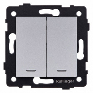Выключатель проходной двухклавишный с подсветкой без рамки Kollinger REA-S-010GY Выключатель проходной двухклавишный с подсветкой без рамки Kollinger REA-S-010GY