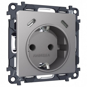 Розетка с заземлением и 2хUSB type C, без рамки Ambrella Volt ALFA MA510510 Розетка с заземлением и 2хUSB type C, без рамки Ambrella Volt ALFA MA510510