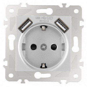 Розетка с заземлением и со шторкой и 2хUSB, без рамки Arte Milano am-203 203.47-1.silver Розетка с заземлением и со шторкой и 2хUSB, без рамки Arte Milano am-203 203.47-1.silver