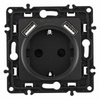 Розетка с заземлением и со шторкой и 2хUSB, без рамки Arte Milano am-217 217.47-1.black