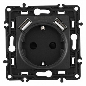 Розетка с заземлением и со шторкой и 2хUSB, без рамки Arte Milano am-217 217.47-1.black Розетка с заземлением и со шторкой и 2хUSB, без рамки Arte Milano am-217 217.47-1.black