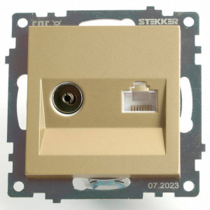 ТВ-розетка и розетка Ethernet RJ-45 без рамки Stekker Катрин 49230 ТВ-розетка и розетка Ethernet RJ-45 без рамки Stekker Катрин 49230