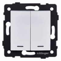 Выключатель двухклавишный с подсветкой без рамки Kollinger  REA-R-008WH