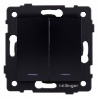 Выключатель двухклавишный с подсветкой без рамки Kollinger  REA-R-014BK