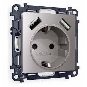 Розетка с заземлением и со шторкой и 2хUSB type A, без рамки Ambrella Volt Quant MA509010 Розетка с заземлением и со шторкой и 2хUSB type A, без рамки Ambrella Volt Quant MA509010