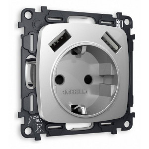 Розетка с заземлением и 2хUSB type A, без рамки Ambrella Volt Quant MO409010 Розетка с заземлением и 2хUSB type A, без рамки Ambrella Volt Quant MO409010