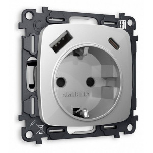 Розетка с заземлением и 2хUSB type A и C, без рамки Ambrella Volt Quant MO410010 Розетка с заземлением и 2хUSB type A и C, без рамки Ambrella Volt Quant MO410010