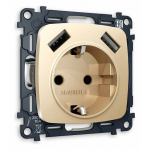 Розетка с заземлением и 2хUSB type A, без рамки Ambrella Volt Quant MO609010 Розетка с заземлением и 2хUSB type A, без рамки Ambrella Volt Quant MO609010