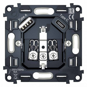 Механизм розетки с заземлением и 2хUSB type A и C Ambrella Volt Quant VM160 Механизм розетки с заземлением и 2хUSB type A и C Ambrella Volt Quant VM160