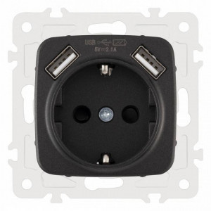 Розетка с заземлением и со шторкой и 2хUSB, без рамки Arte Milano am-205 205.47-1.black Розетка с заземлением и со шторкой и 2хUSB, без рамки Arte Milano am-205 205.47-1.black