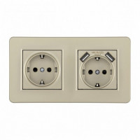Розетка с заземлением и со шторкой и 2хUSB Arte Milano SET16-2 SET16-2-47-1-40-1 shampan