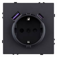 Розетка с заземлением и со шторкой и 2хUSB type A и C, без рамки Kollinger Eclipse EC-016BK