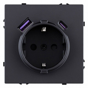 Розетка с заземлением и со шторкой и 2хUSB type A и C, без рамки Kollinger Eclipse EC-016BK Розетка с заземлением и со шторкой и 2хUSB type A и C, без рамки Kollinger Eclipse EC-016BK