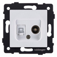 ТВ-розетка и розетка Ethernet RJ-45 без рамки Kollinger  REA-021WH
