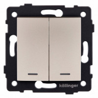 Выключатель двухклавишный с подсветкой без рамки Kollinger  REA-R-014GD