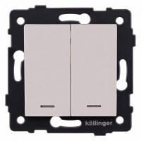 Выключатель двухклавишный с подсветкой без рамки Kollinger  REA-S-008CM